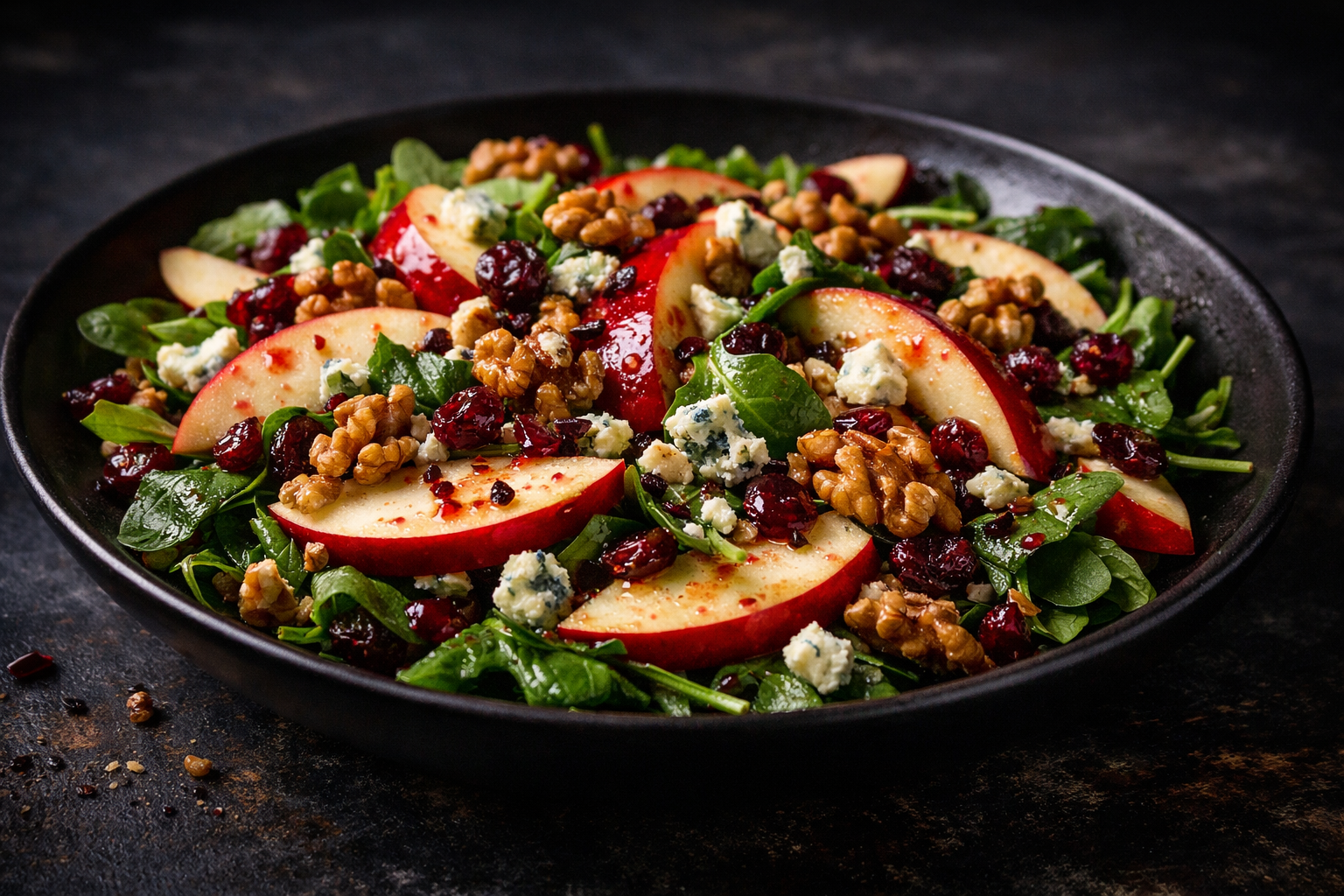 Chopped Apple Salad with Toasted Walnuts, Blue Cheese and Cranberry Vinaigrette