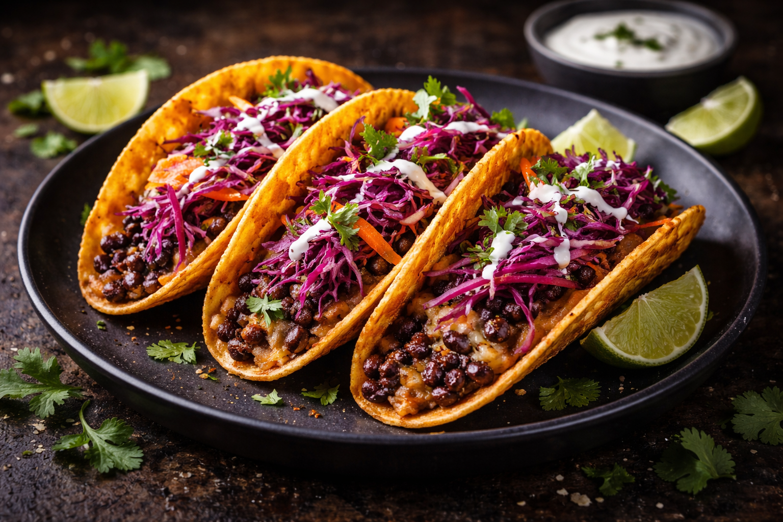Crispy Black Bean Tacos with Feta & Slaw