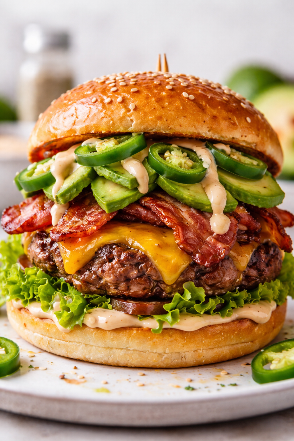 Jalapeño, Avocado and Bacon Burgers