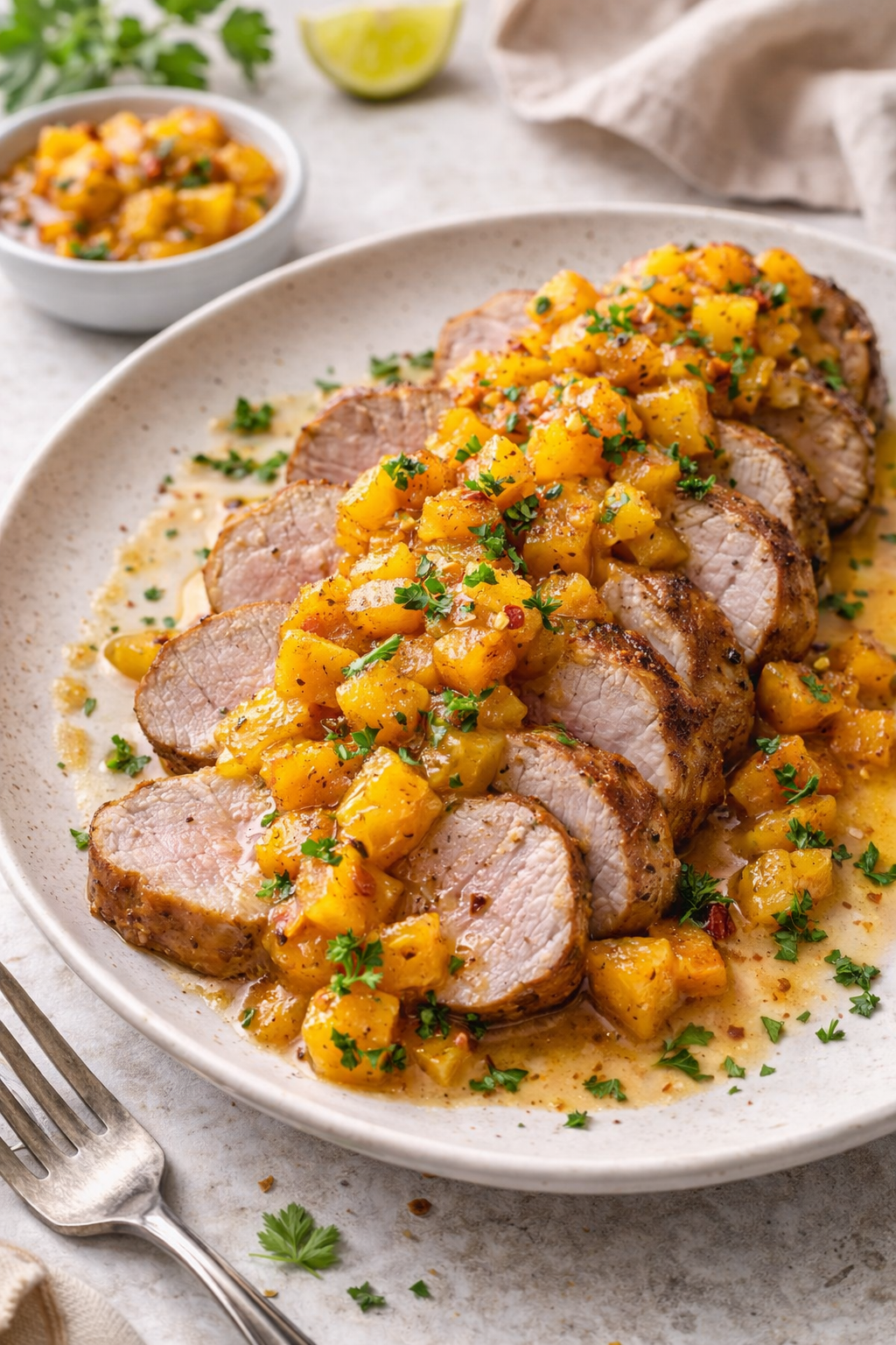Pork Tenderloin with Tomato Peach Compote